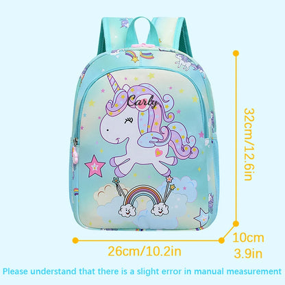Embroidered Custom Cute Cartoon Rainbow Unicorn Print, Available in 4 Colors, Stylish Double-Shoulder Backpack, Casual Backpack