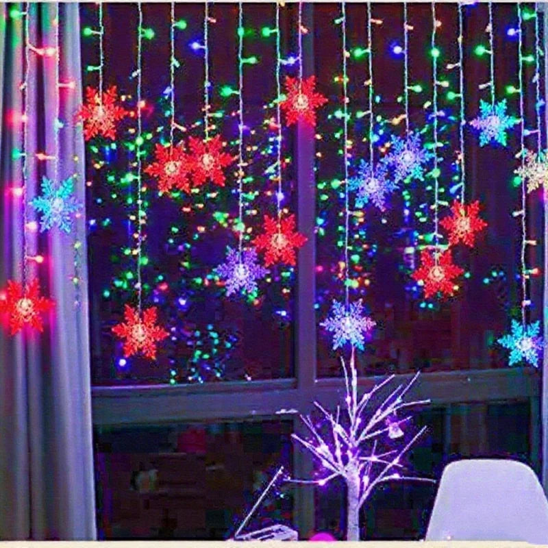 3.2M Christmas Snowflake Curtain String Lights, Indoor Christmas Light, Wedding Home Party New Year LED Xmas Lamps, Eave Decoration