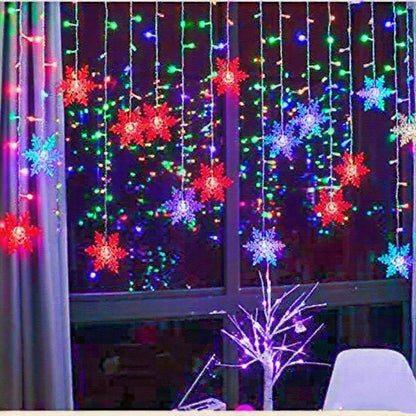 3.2M Christmas Snowflake Curtain String Lights, Indoor Christmas Light, Wedding Home Party New Year LED Xmas Lamps, Eave Decoration