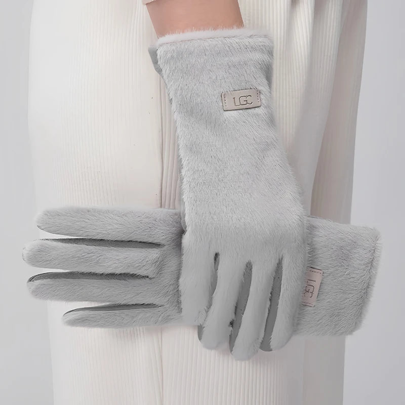 Korean Elegant Suede Gloves for Women Faux Mink Fur Warm and Skin Friendly Touch Screen Gloves Sweet and Soft Commuting Gloves