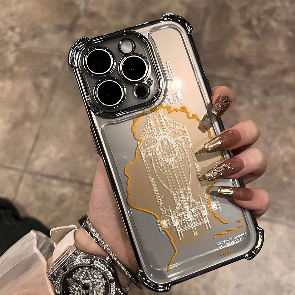 Plating Phone Case For iPhone 17 16e 16 15 14 13 12 11 Pro Max XR Mini Air Plus Anti-Fall L-Lando Norris Airbag