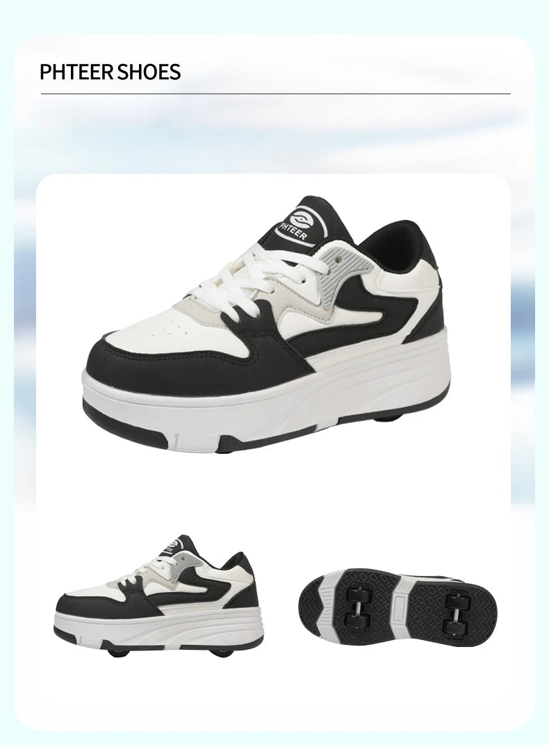 Roller Skate Shoe Walking Shoes With Four-wheel Student Sports Pulleys Walking Shoes With Wheels Summer Spring Kids Sneakers