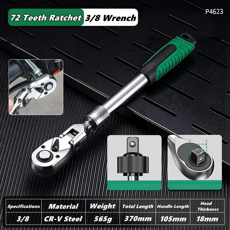 1/4，3/8，1/2 Inch Drive Socket Adjustable Ratchet Wrench Extendable Handle Wrench 72-Tooth Quick-Release Reversible