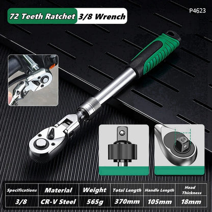 1/4，3/8，1/2 Inch Drive Socket Adjustable Ratchet Wrench Extendable Handle Wrench 72-Tooth Quick-Release Reversible
