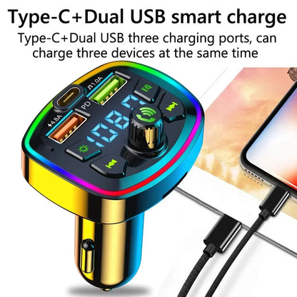 Car MP3 Player Bluetooth 5.0 FM Transmitter Handsfree Car Radio Modulator with Built-in Mic USB Quick Charge Adapter for Car