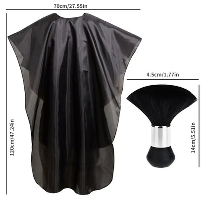Professional Barber Salon Cape Set: Hair Cutting Cape + Neck Duster Brush - Stylist-Grade Hairdressing Apron for Barbers/Hairdressers