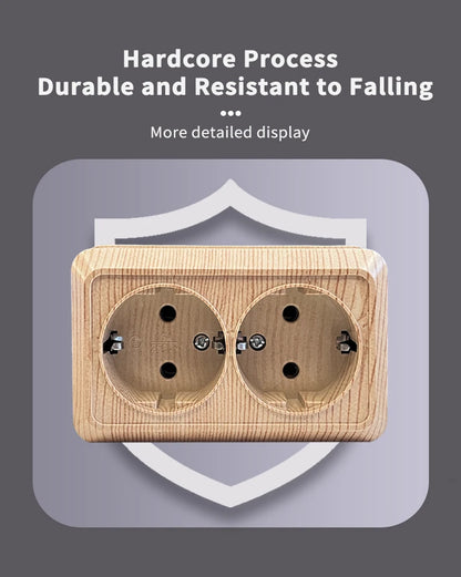 Wood Paint Wall Surface 2 Sockets Plugs EU Exterior Electrical Outlets With Ground Outdoor Power Socket Flame Retardant Plastic