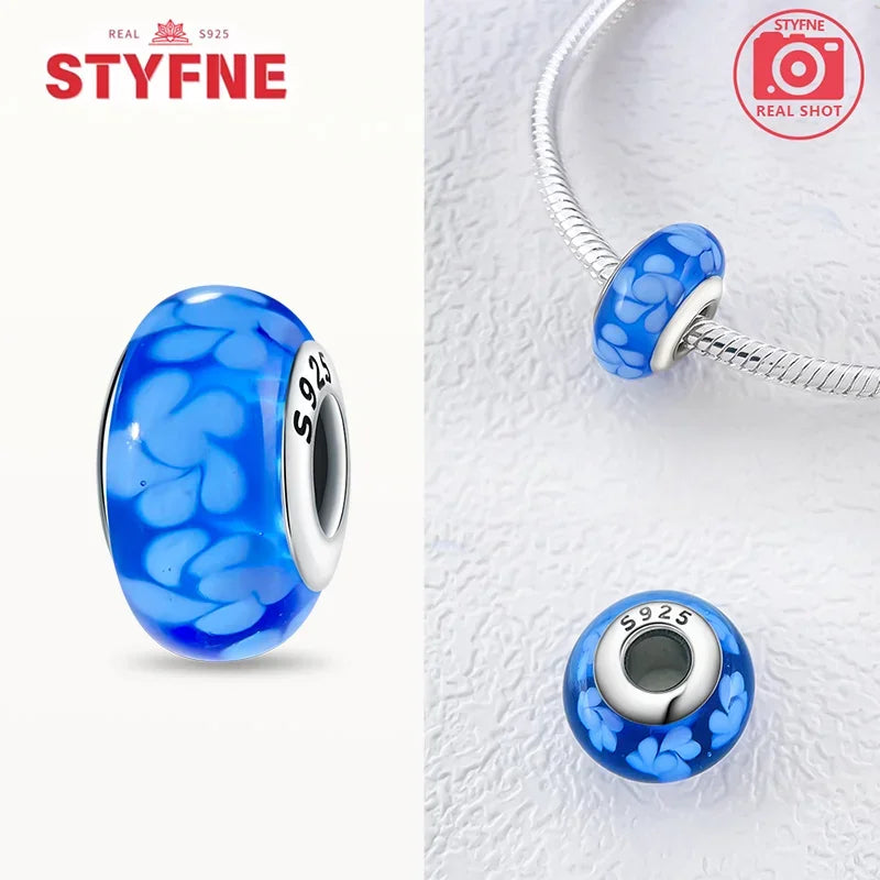 925 Sterling Silver Blue Series Crystal Enamel Murano Charm Bead Fits Original Bracelet for Women DIY Fine Jewelry Gifts