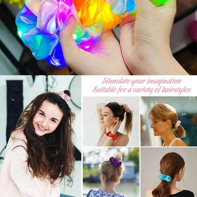 LED Luminous Scrunchies Hairband Women Glowing Elastic Hair Tie Hair Rope Girl Glow in the Dark Party Supplies Hair Accessory