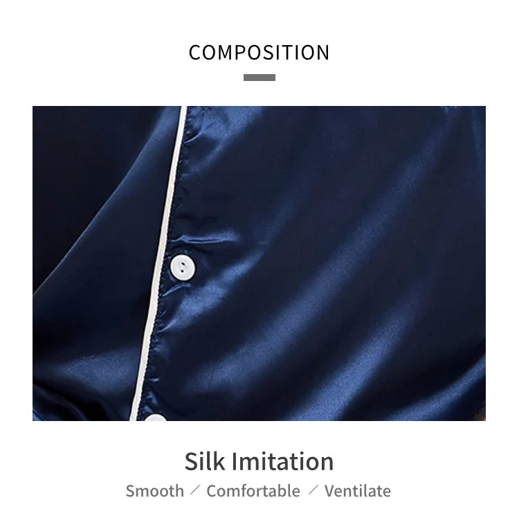 Men Satin Short Sleeve Pajama Set, Summer Sleepwear for Man, Button-Down Shirt & Elastic Waist Shorts, Pajamas Home Clothes, 2Piece