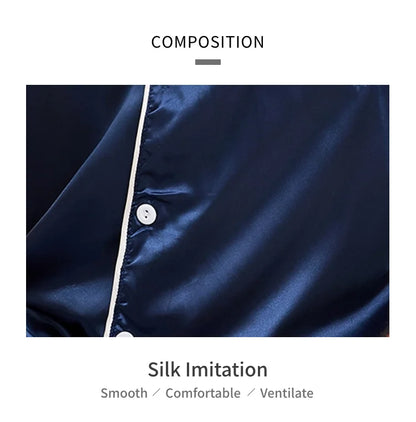 Men Satin Short Sleeve Pajama Set, Summer Sleepwear for Man, Button-Down Shirt & Elastic Waist Shorts, Pajamas Home Clothes, 2Piece