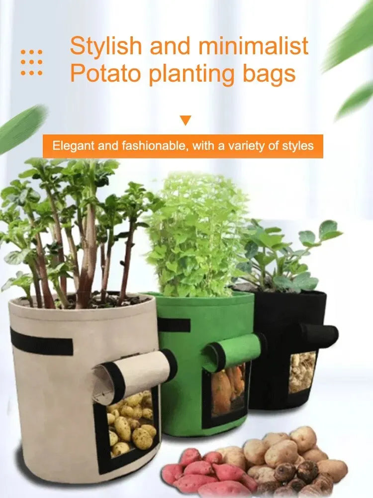 1Pc, Felt Potato Planting Bag, Large Diameter Vegetable Plant Seedling Bag, Non-Woven Felt Potato Growing Bucket