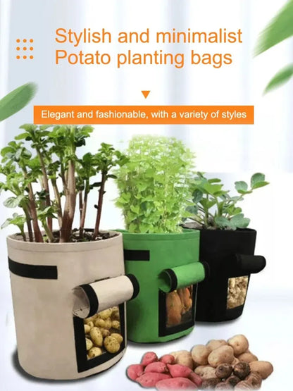1Pc, Felt Potato Planting Bag, Large Diameter Vegetable Plant Seedling Bag, Non-Woven Felt Potato Growing Bucket