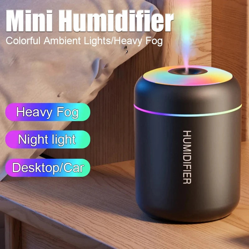 HOMEFISH Mini Air Humidifier USB Aroma Diffuser Essential Oil Purifier Cool Mist Sprayer Home Bedroom LED Desktop Humidifier