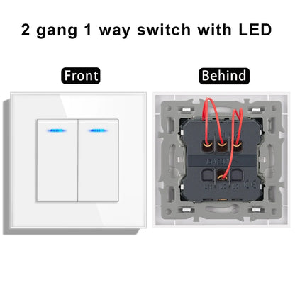 novski Crystal Tempered Glass Panel 1 Gang 1way, 1 Gang 2way, 2 Gang 1way, 2 Gang 2way, Wall Switch with LED Indicator 16A 250V