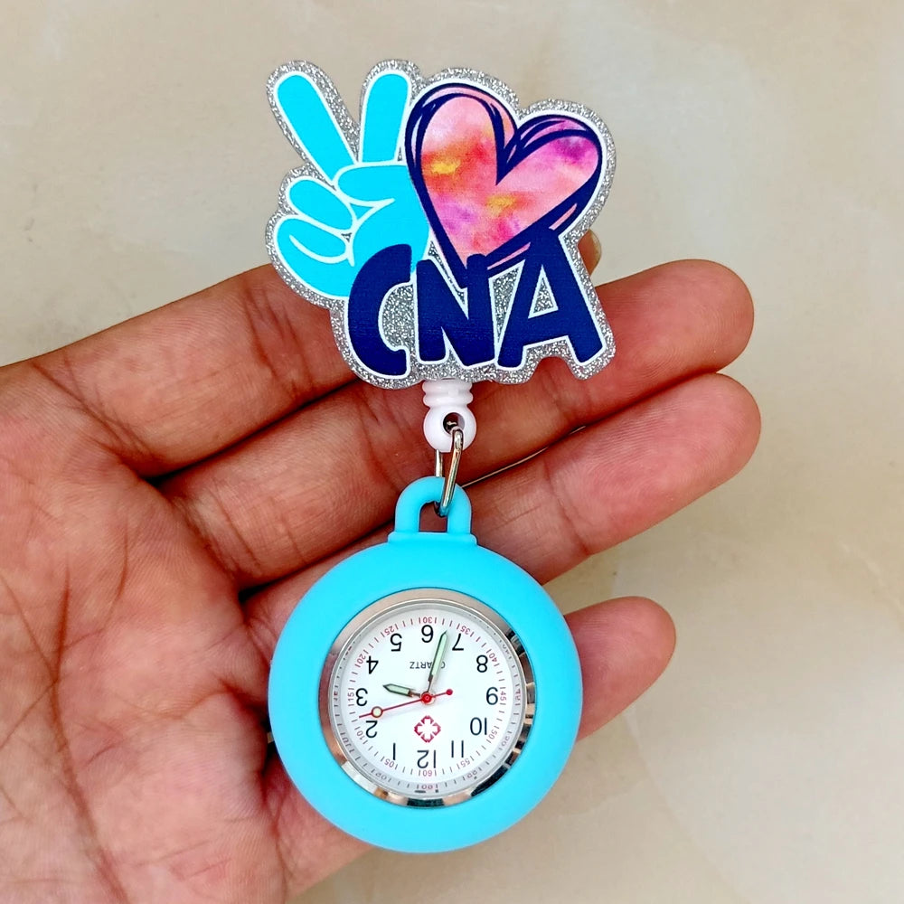 Hospital Health Care Shiny Heart Medical Icons Cartoon Lovely Nurse Doctor Clip Pocket Watches Hang Clock Gift Watch