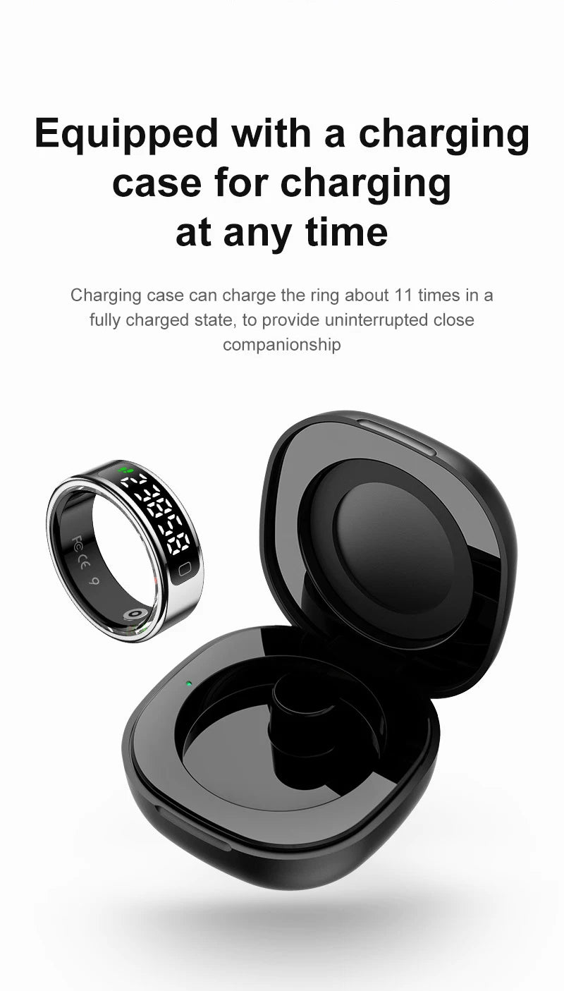 R11C Smart Ring, Men Women, Display Screen Gesture Swipe Video Smartring Waterproof Heart Rate Sleep Monitor Qring for Android IOS