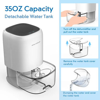1L Air Dehumidifier for Bedroom, Home Appliances with Air Filter  280 sq. ft, Mini Portable Ultra Quiet, Auto Bucket Full Shut Off  Closet