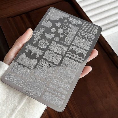 1Pc White Lace Nail Art Templates Stripes Stamping Plate Wedding Bridal Floral Leaves Stamp Templates Stainless Steel Nail Tools