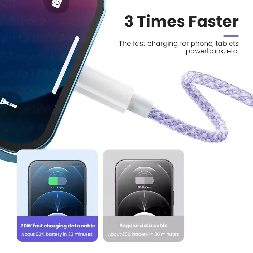 PD 20W USB-C to Lightning Fast Charging Cable for iPhone 14 13 12 11 Pro Max XS 8 Plus iPad, Braided Data Cord 3.3FT/6.6FT