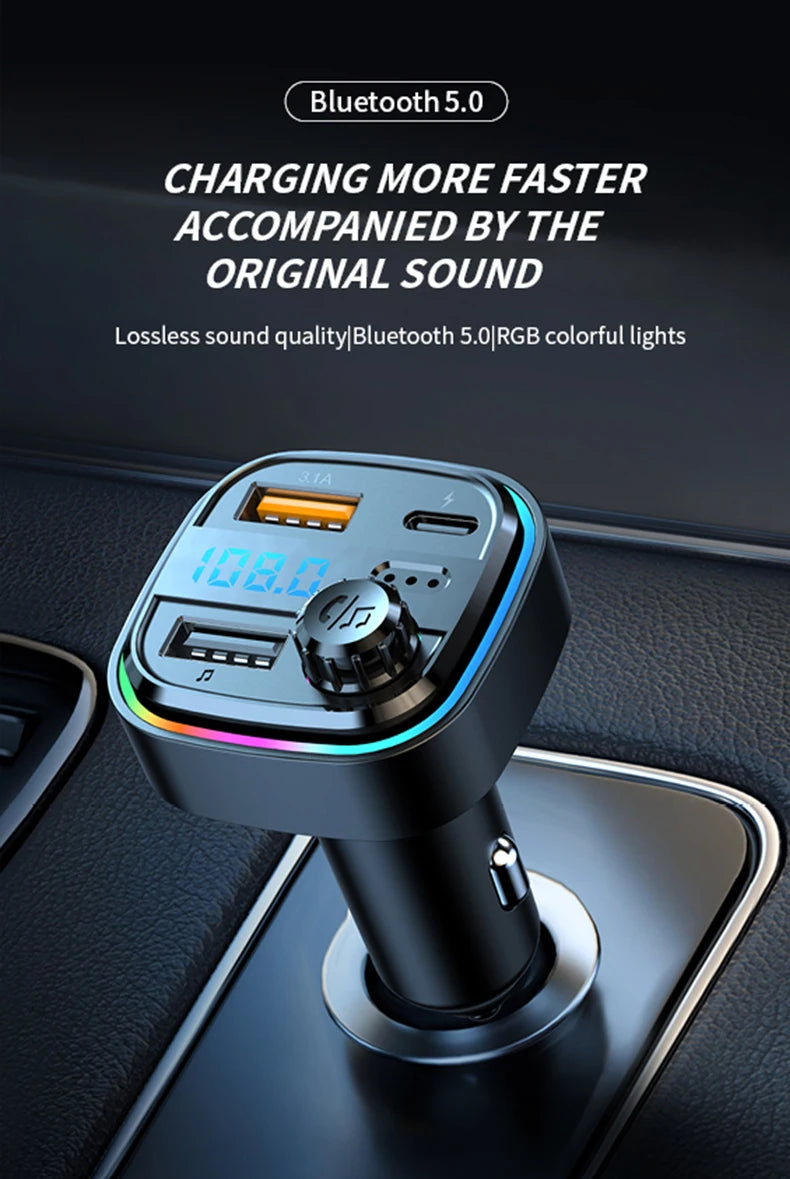 Car MP3 Player FM Transmitter Car Charger Type C Bluetooth 5.0 Handsfree Bluetooth Calling Super Quick Charge Adapter for Car