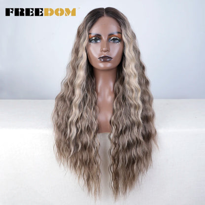 Synthetic Lace Front Wig, Long Deep Wavy Ombre Blonde Ginger Lace Wigs For Black Women, Heat Resistant Cosplay Wigs, FREEDOM