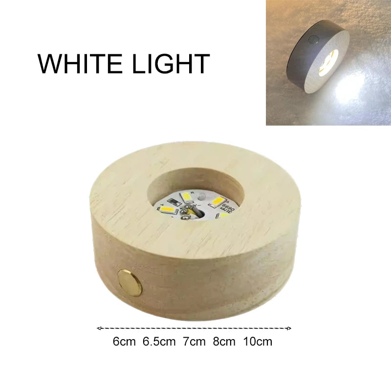 Creative DIY Wooden Luminous Lamp Holder Touch Switch Rechargeable LED Light Display Base Crystal Glass Resin Art Ornament