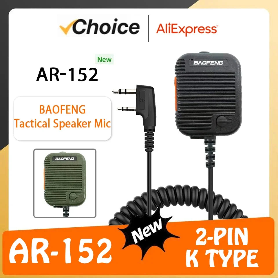 Baofeng AR-152 Mic Walkie Talkie Microphone PTT Radio Speaker Kenwood 2-Pin Type Handheld Mic For UV-K5 UV-16 UV-13 UV5R K Plug