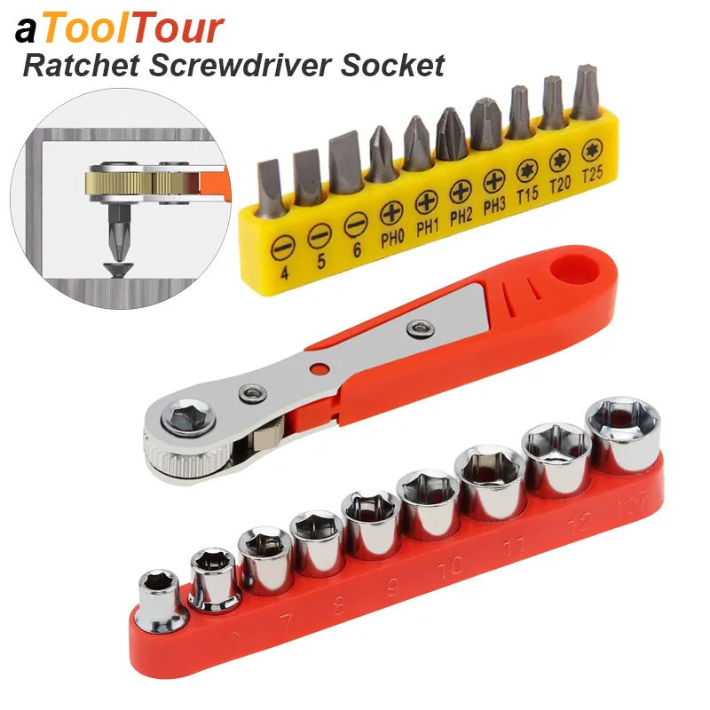 Right Angle Ratchet Wrench Screwdriver Socket Nut Set Metric Screwdriver Bit 1/4 Hexagon Handle Drive Torx Slot Hand Tool 90