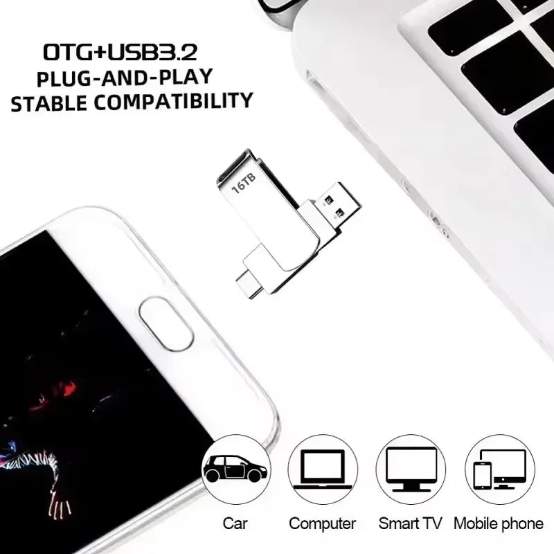 64TB USB 3.2 Flash Drives High-Speed Transfer Metal Pendrive Memory Card Pendrive Flash Disk Memoria Waterproof Stick 2026 New