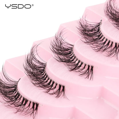 YSDO 5/10 Pairs Half Lashes Cat Eyelashes Soft Natural Clear Band False Lashes Natural Wispy Faux 3d Mink Eyelashes Makeup Tools