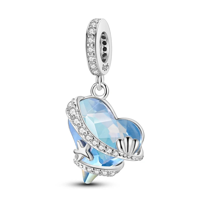 PAMELA 925 Sterling Silver Sea Turtle Starfish Blue Charm Dolphin Octopus Shell Bead For Original Charms Bracelets Ocean Jewelry