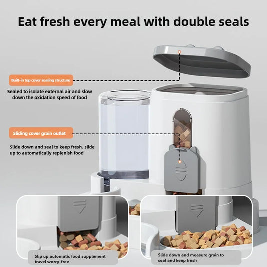 Cat Bowl Automatic Feeder with Spill-Proof Design and Water Fountain Pet Food Dispenser for Small, Medium, Large Cats and Dogs
