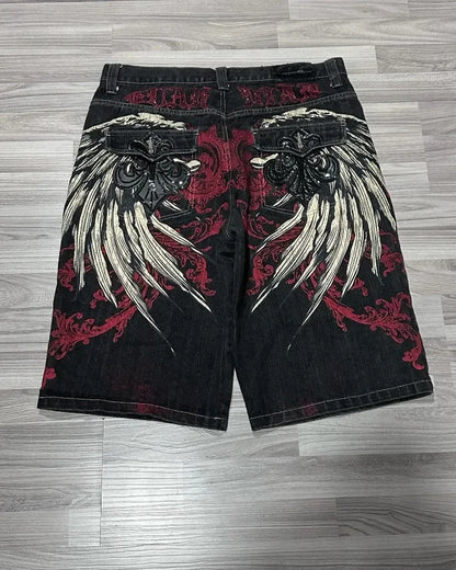 Y2K New American Fashion Pattern Letter Embroidery Baggy Denim Shorts Women Street Vintage Hip Hop Casual Shorts Women Clothing