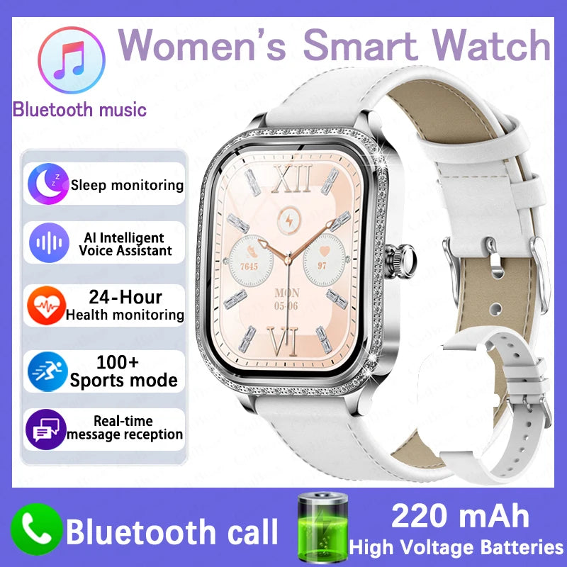 2026 New Fashion Women Diamond Smartwatch Heart Rate Blood Pressure Monitor Music Playback AI Voice Sports BT Calling SmartWatch