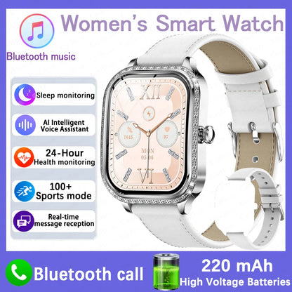 2026 New Fashion Women Diamond Smartwatch Heart Rate Blood Pressure Monitor Music Playback AI Voice Sports BT Calling SmartWatch