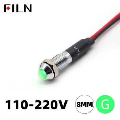 FILN 8mm LED Light Panel Mounted Raised Head LED Light Panel Black Metal Shell Mini 12V 24V 110V 220V With 20cm Cable