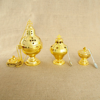 Church Supplier, High Polished Gold Plated Hanging Incense Burner, Orthodox Censer, Church Home Decoration Catholic Chalice, HTISOK