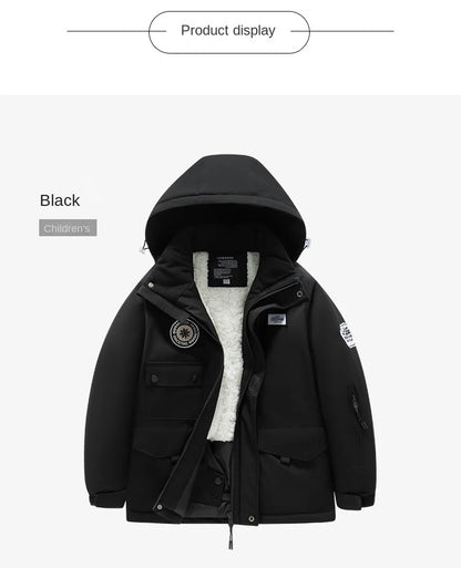 Winter children's skiing suit for boys and girls, windproof and waterproof thick coat for warmth and snow playing equipment