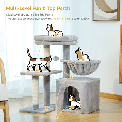 Cat tree, Cat Tower for Indoor Cats, 2 Styles Cat Activity Tree with Cat Scratching Posts, Big Hammock and Removable Top Perch Grey
