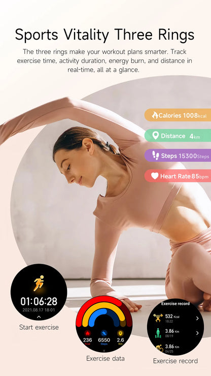 LIGE 1.19"Ultra-Slim AMOLED HD Display Fitness Tracker Smartwatch Bluetooth Call Heart Rate Monitor Waterproof Smart Watch Women