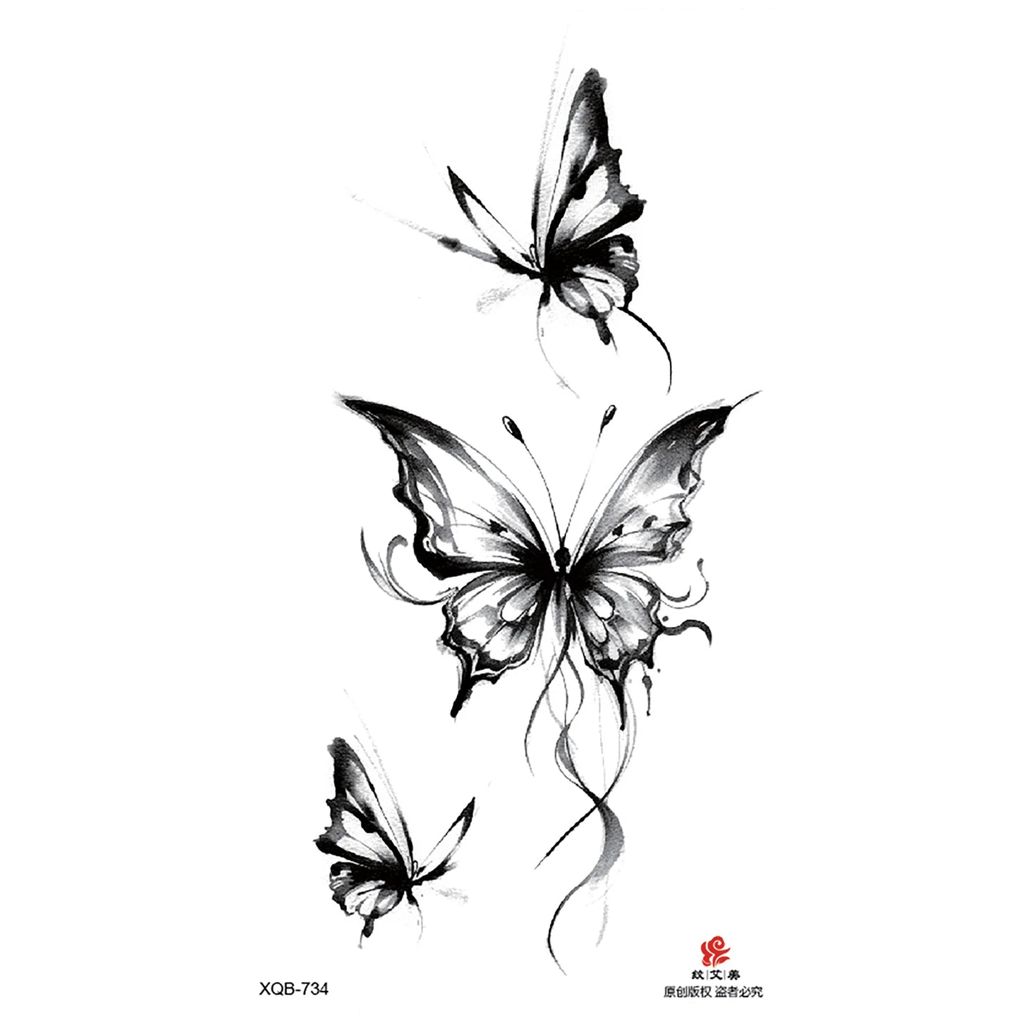 Black Flower Waterproof Temporary Tattoo Sticker, Beauty Butterfly Rose for Women, 3D Flash Body Arm Art Washable Fake Tattoos