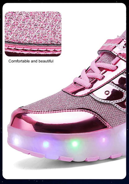 Sneakers Roller Shoes Outdoor Deformation Parkour Skates Dual-Use Children Girls Boys Adult Men Women Unisex Roller Skates