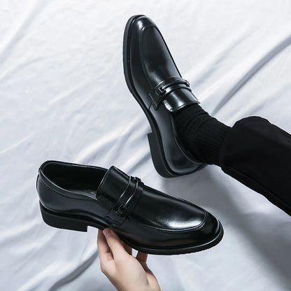 Men's Formal Leather Shoes Classic Style Slip-On Loafers Round Toe Breathable Non-Slip Business Dress Wedding Office Casual Shoes