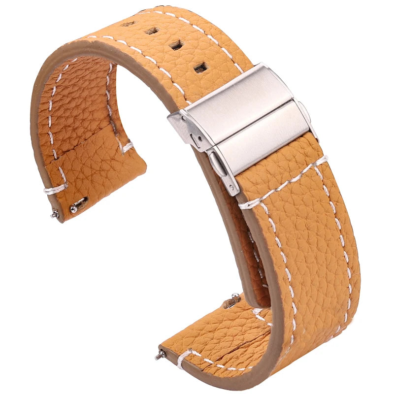 Soft Genuine Leather Smart Watch Band, 18 20 22 24mm, Women Men, Cowhide Strap, Quick Release Watchband
