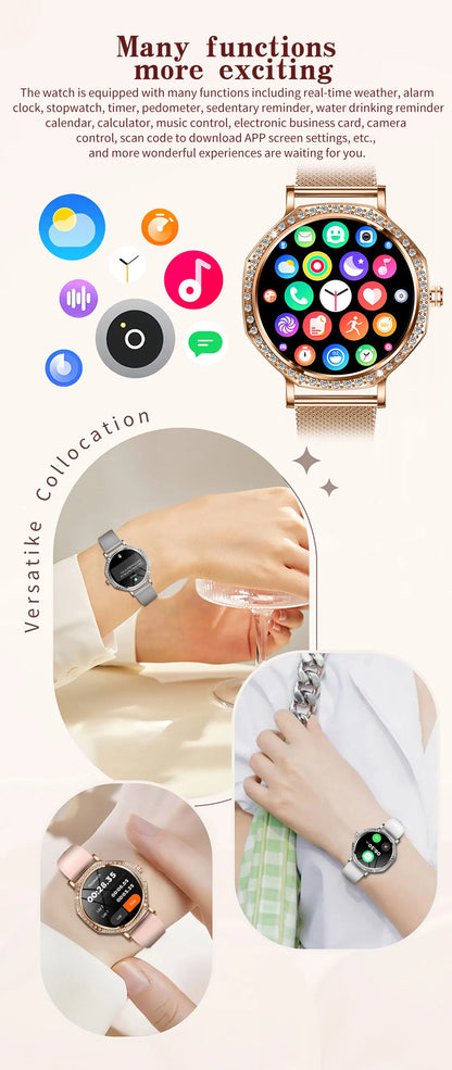 Luxury Women's Smartwatches Diamond Dial Fashion Smart Watch Heart Rate Monitor Sleep Tracking IP67 Waterproof For Android & IOS