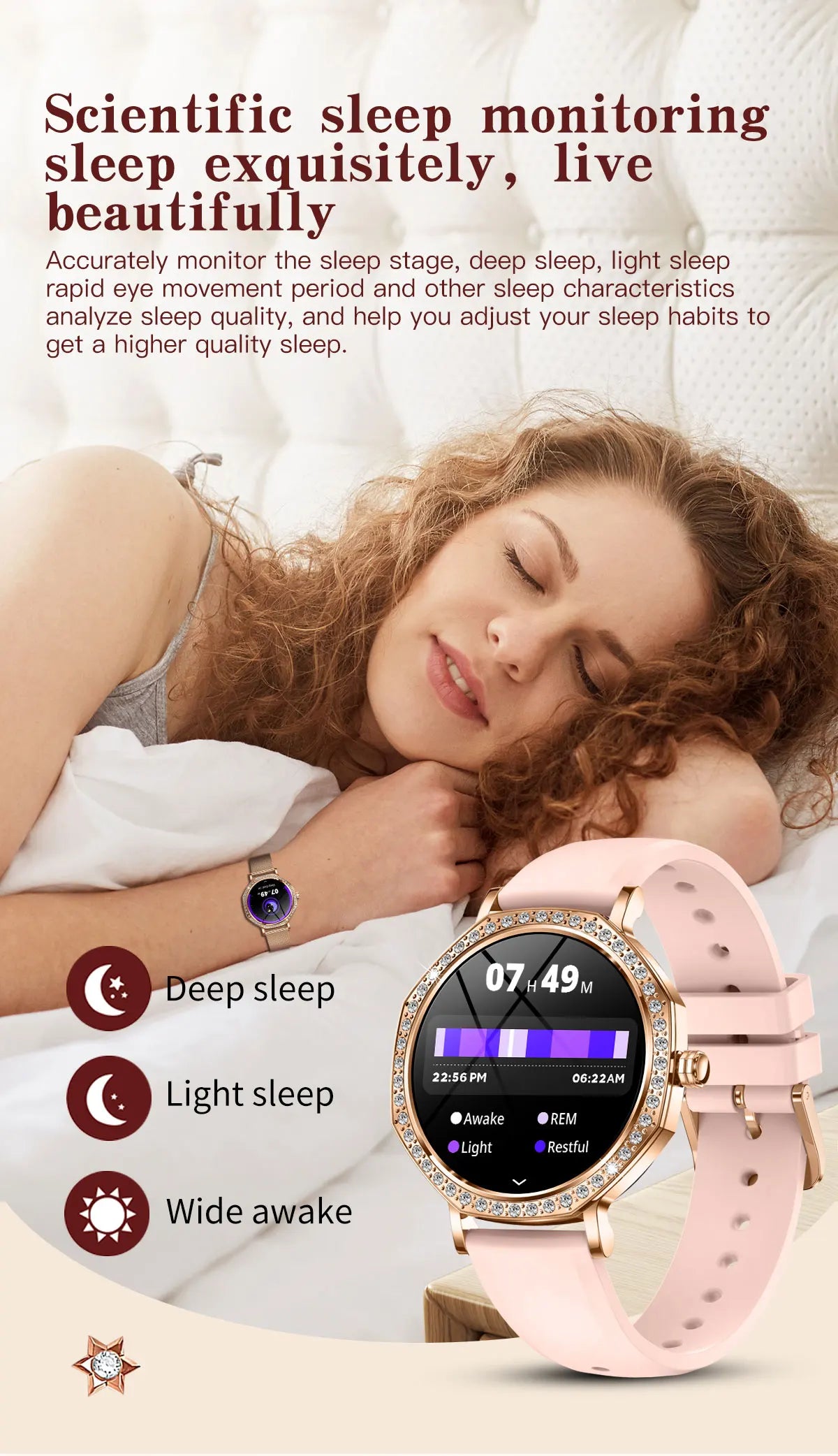 Luxury Women's Smartwatches Diamond Dial Fashion Smart Watch Heart Rate Monitor Sleep Tracking IP67 Waterproof For Android & IOS