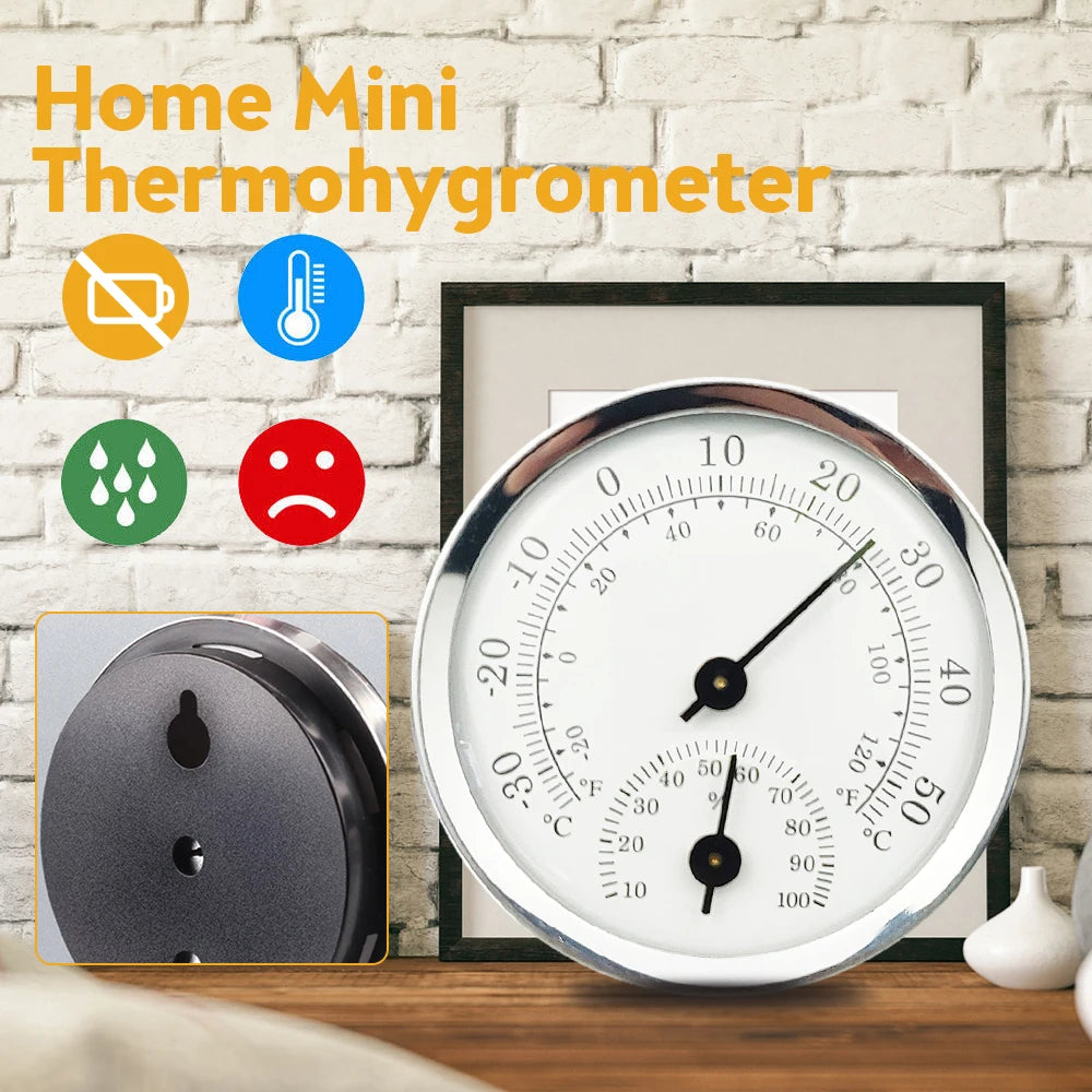 Mini Thermo-Hygrometer Analog Indoor Hygrometer Temperature and Humidity Meter Battery Free Diameter 58MM
