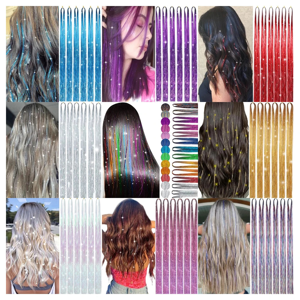 36/48Inch, Sparkle Hair Tinsel Rainbow Colored Strands, Girls Headwear, Hair Laser, False Hair Extensions, Decor Glitter