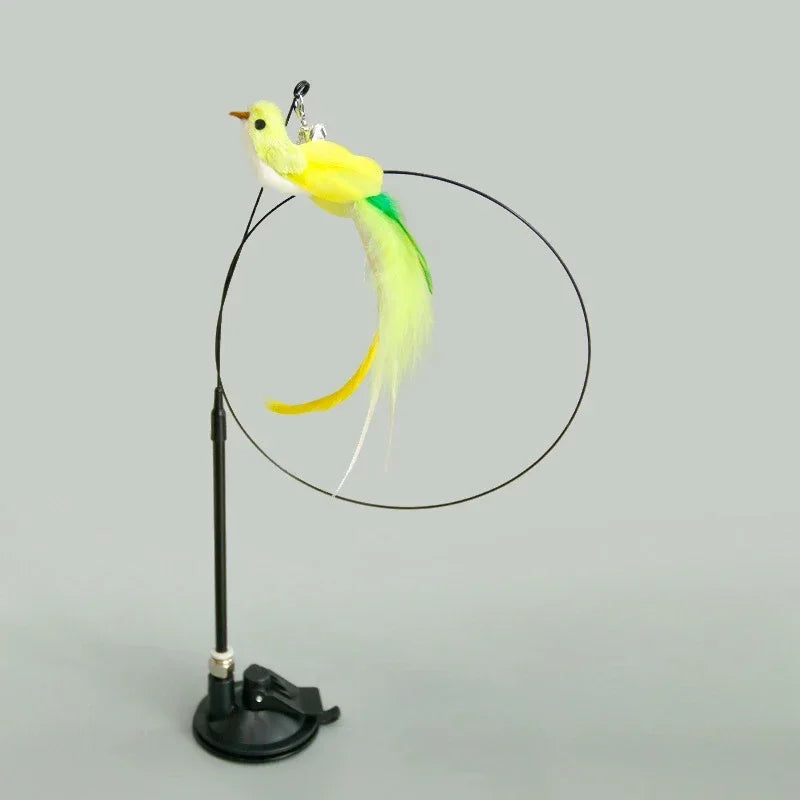 Interactive Cat Toy Hands-Free Cat Stick Playing Kitten Playing Teaser Wand Toy Suction Cup Bird/Feather Cat Wand Pet Supplies